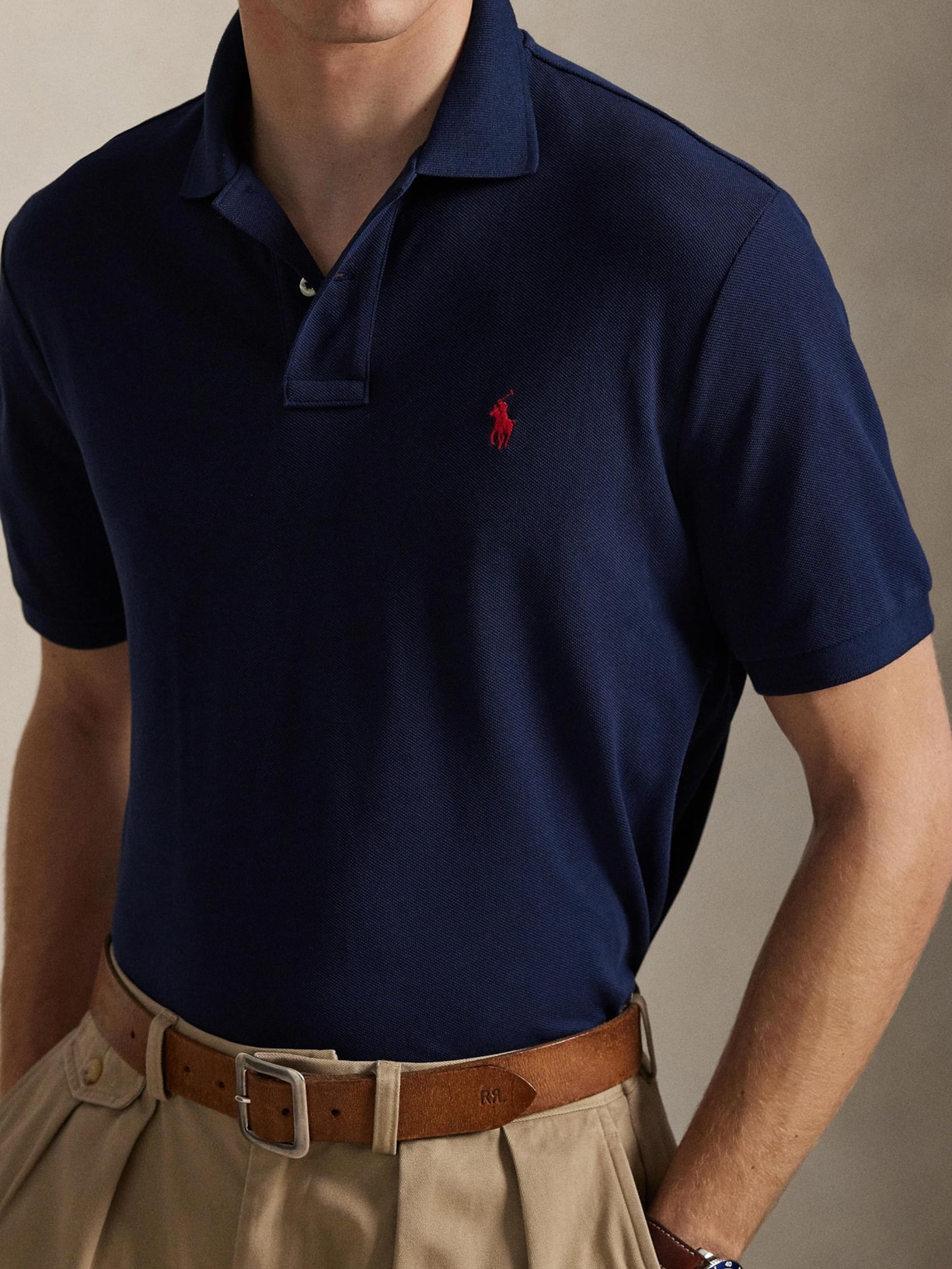 Polo Masculina Classic Fit Knit Mesh Azul Polo Ralph Lauren