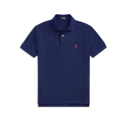 Polo Masculina Classic Fit Knit Mesh - Azul