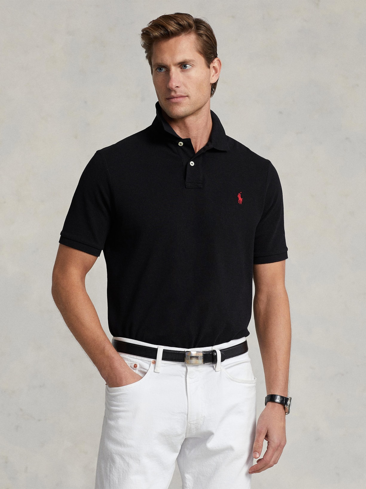 Polo Masculina Classic Fit Knit Mesh Preto Polo Ralph Lauren