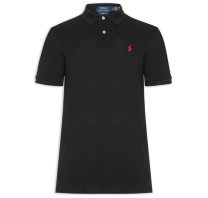 Polo Masculina Classic Fit Knit Mesh - Preto