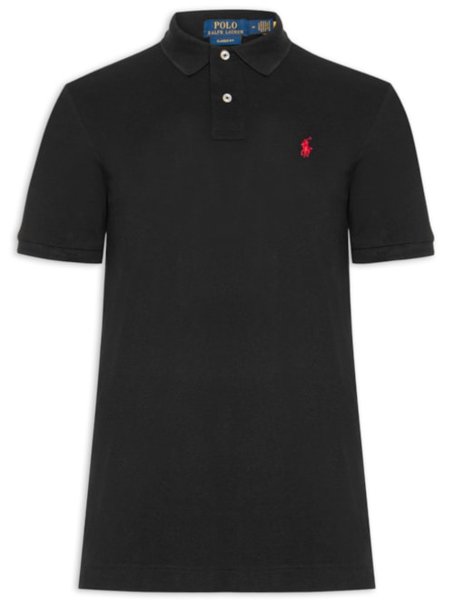 Polo Masculina Classic Fit Knit Mesh - Preto