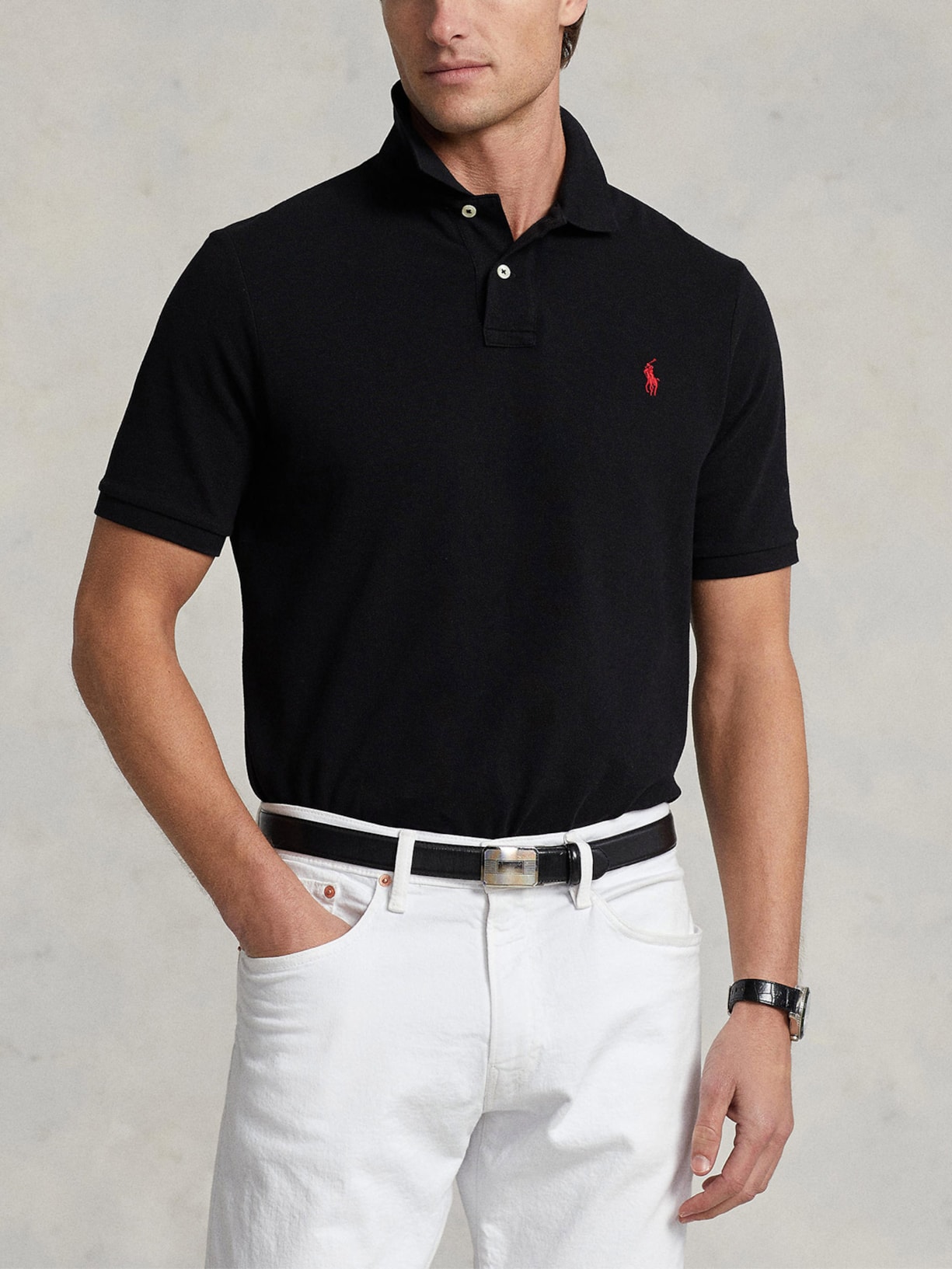 Polo Masculina Classic Fit Knit Mesh Preto Polo Ralph Lauren