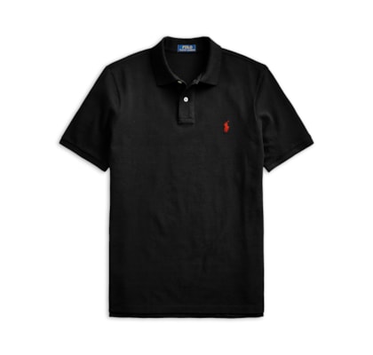 Polo Masculina Classic Fit Knit Mesh - Preto