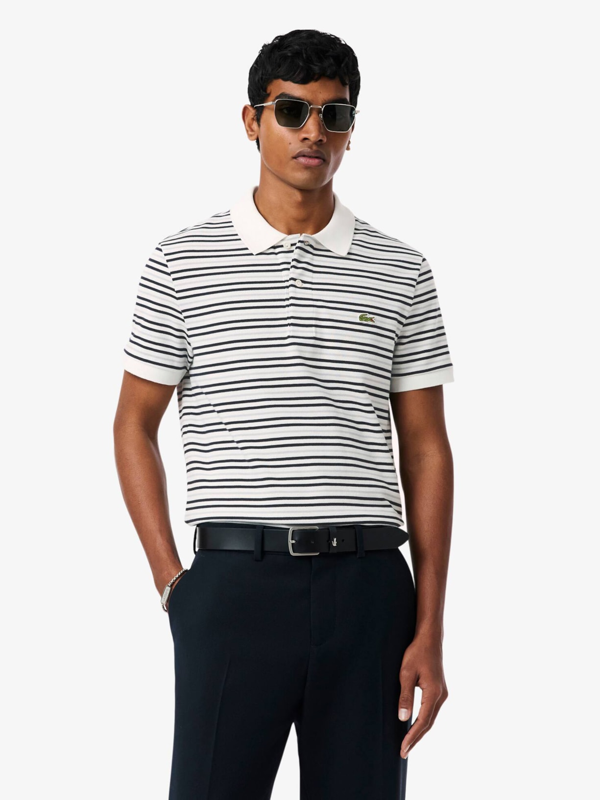 Polo Masculina Classic Fit Listrada Preto Lacoste