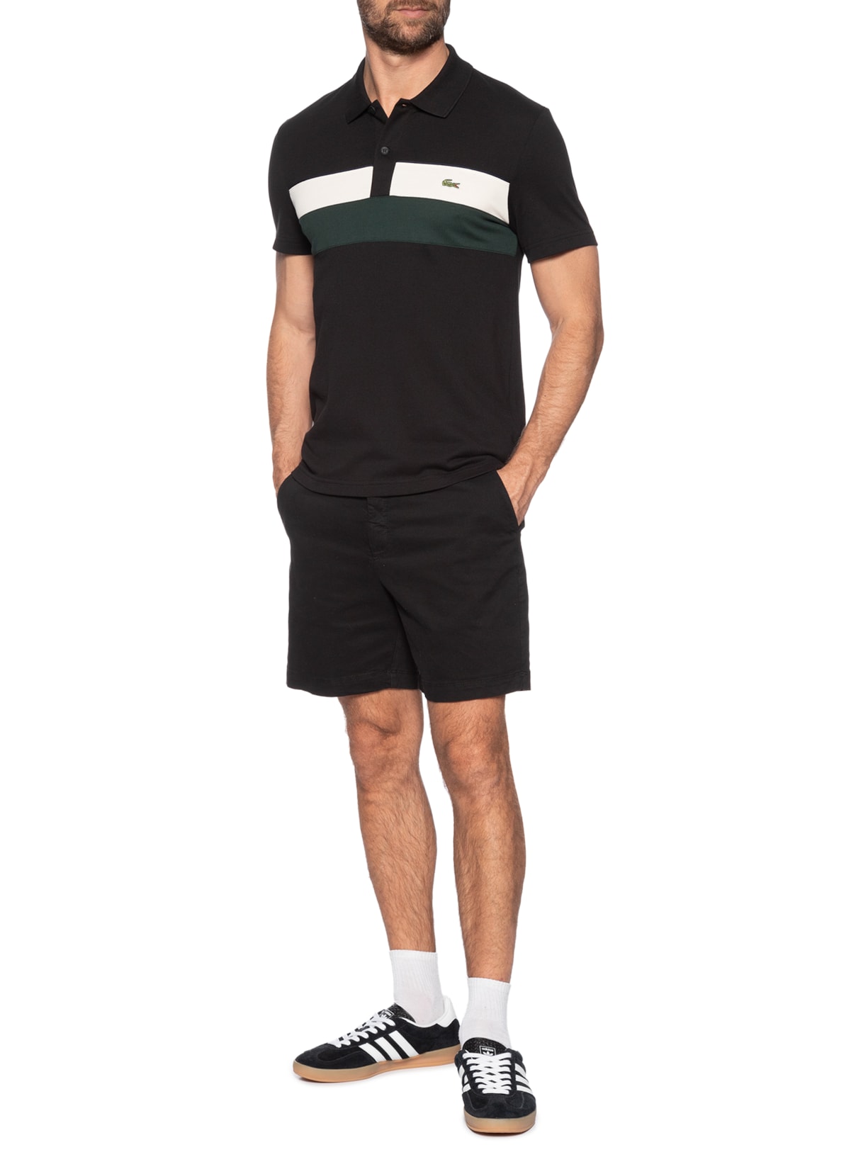 Polo Masculina Classic Fit Moyen Petit Piquet Preto Lacoste