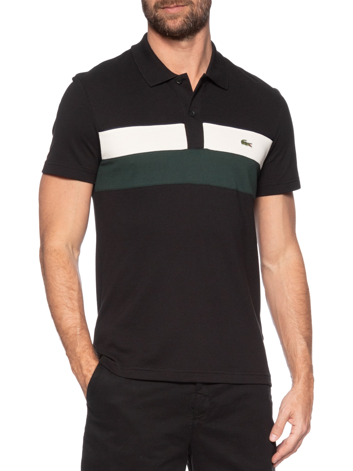 Polo Masculina Classic Fit Moyen Petit Piquet Preto Lacoste