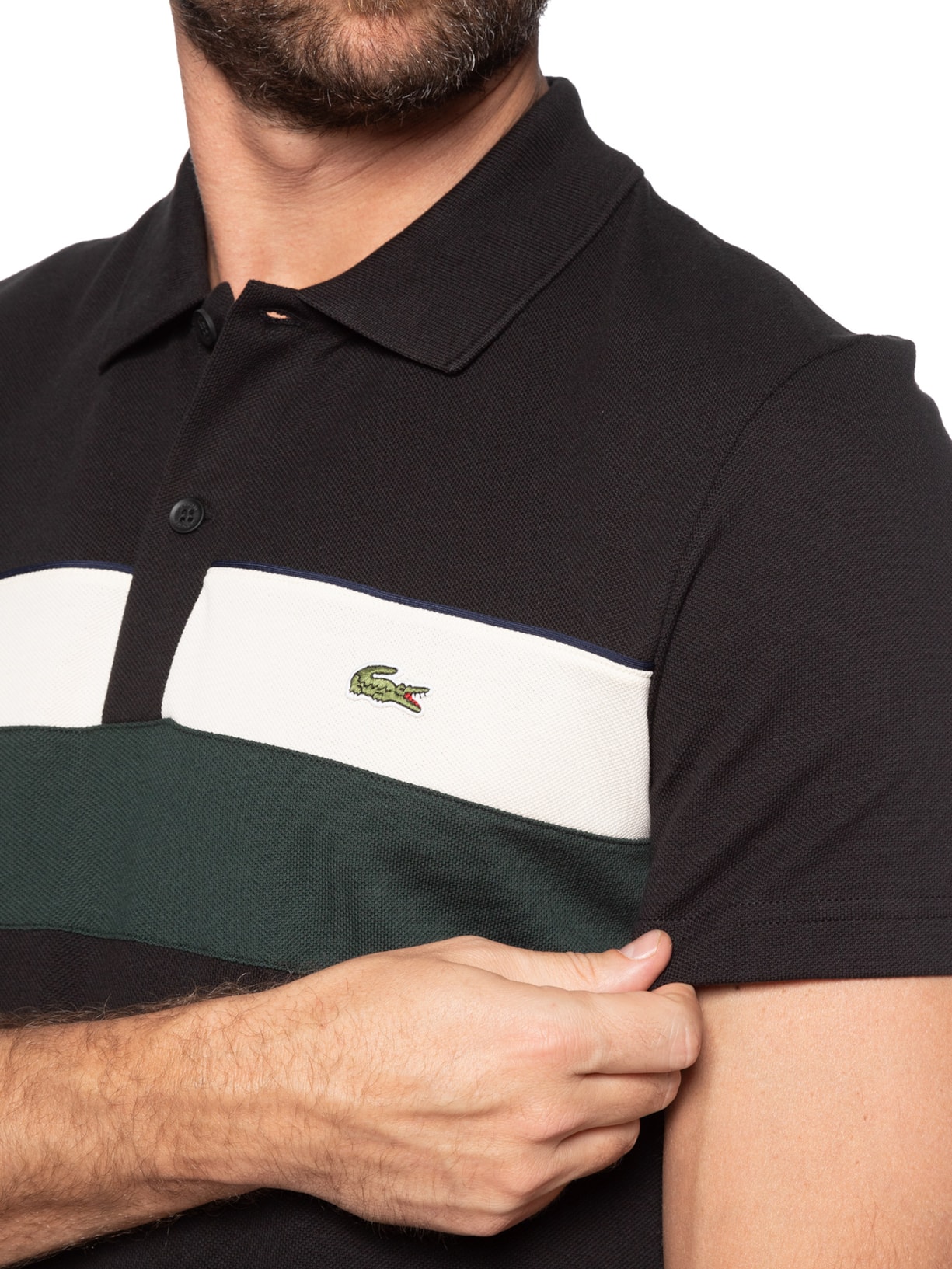 Polo Masculina Classic Fit Moyen Petit Piquet Preto Lacoste