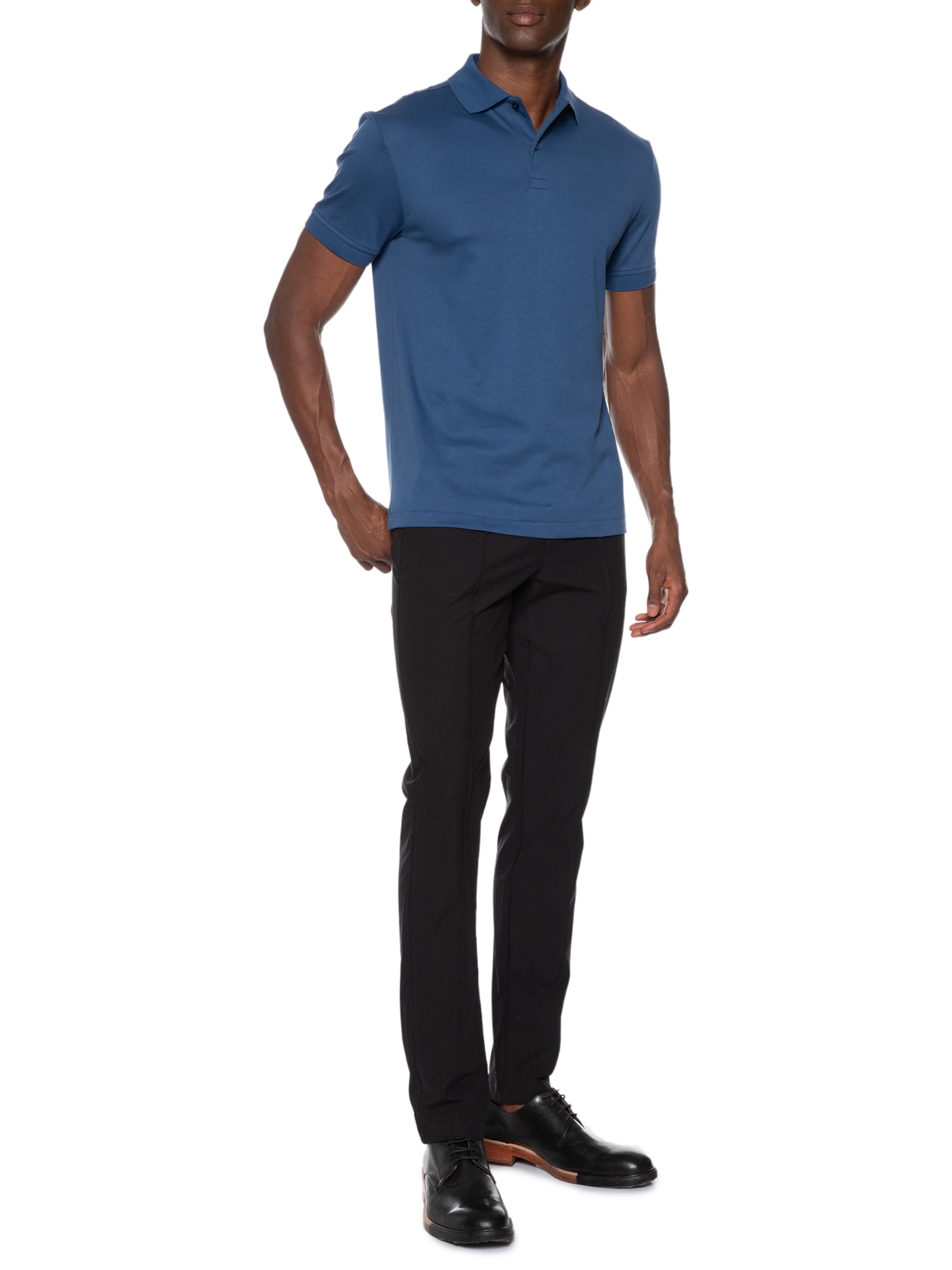 Polo Masculina Clássica Interlock Pima 50 Azul Paramount Alfaiataria