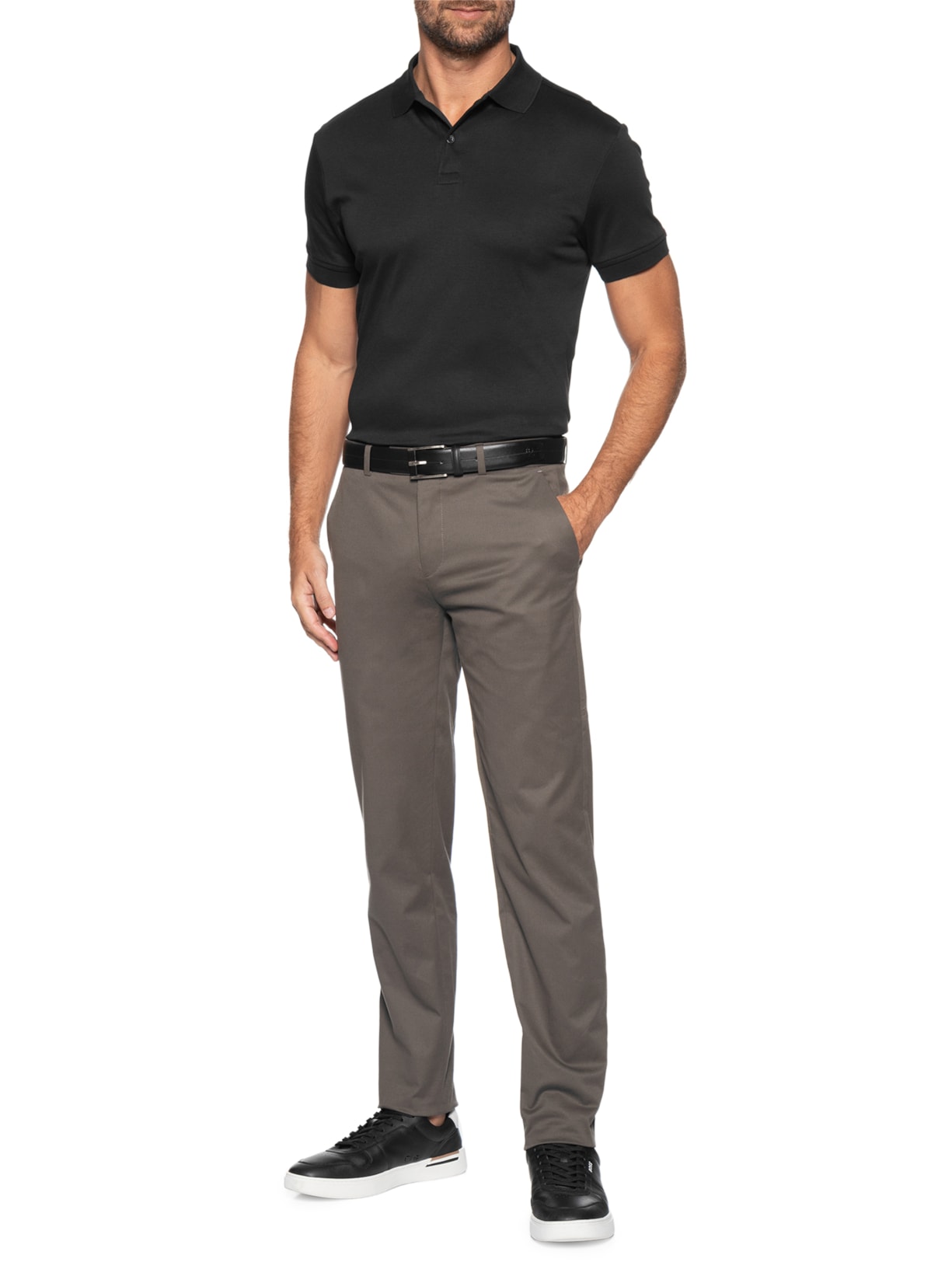 Polo Masculina Clássica Interlock Pima Cotton Preto Paramount Alfaiataria
