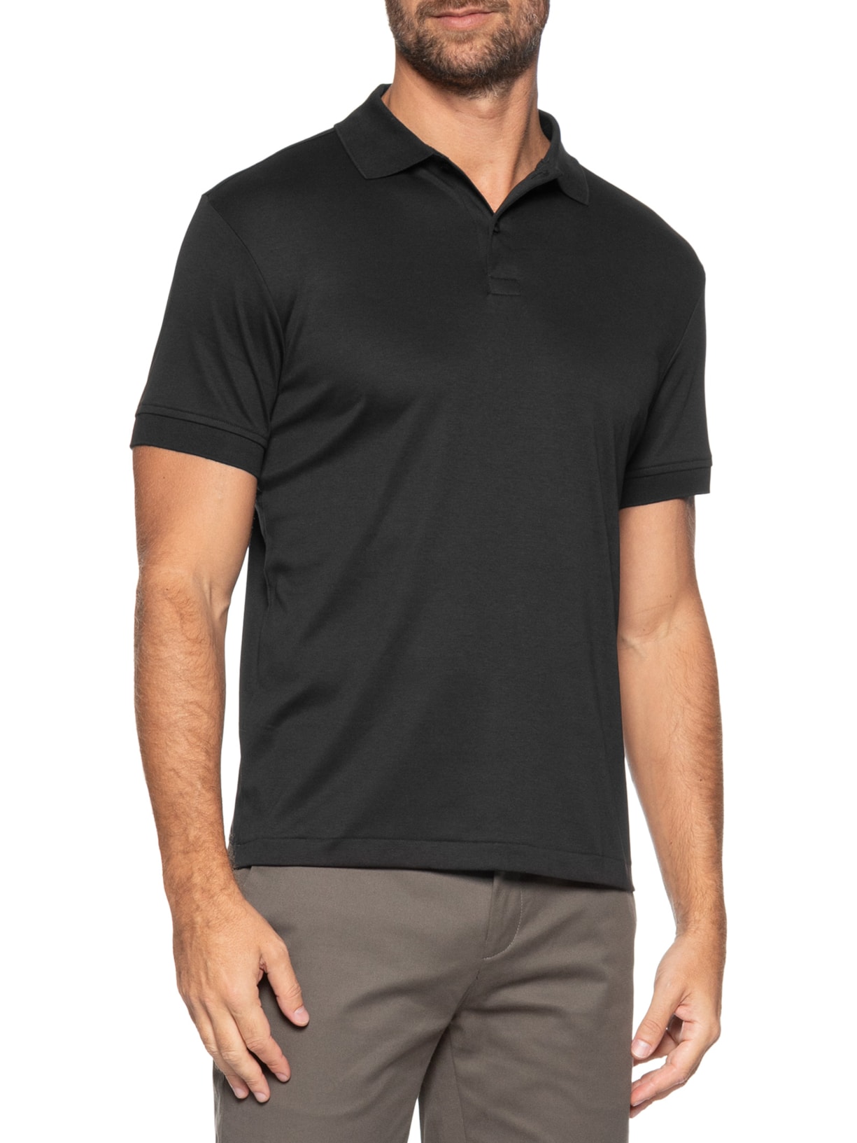 Polo Masculina Clássica Interlock Pima Cotton Preto Paramount Alfaiataria