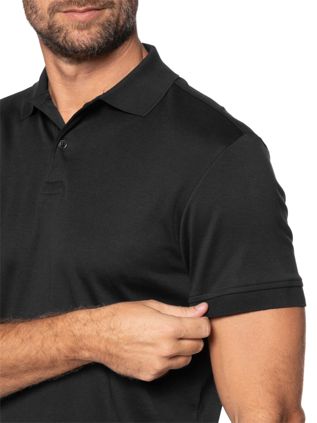 Polo Masculina Clássica Interlock Pima Cotton Preto Paramount Alfaiataria