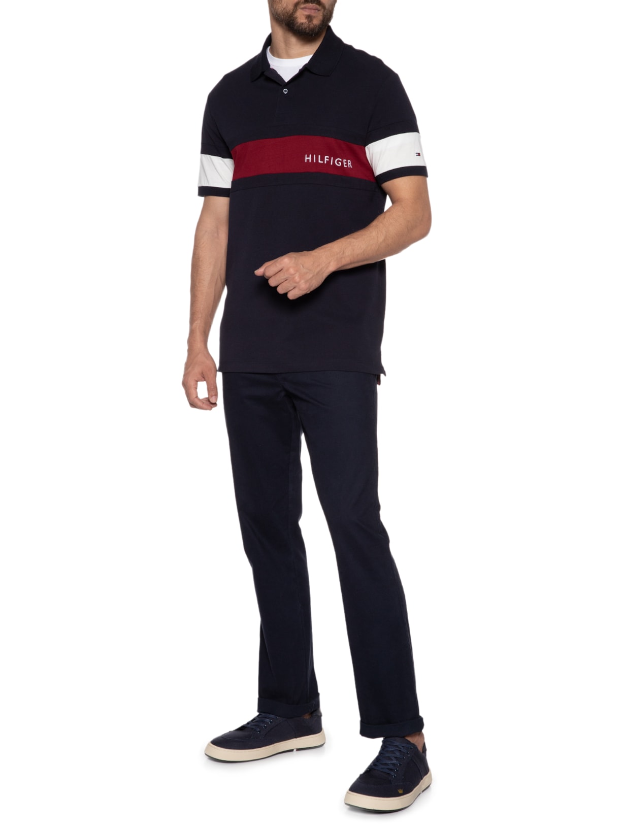Polo Masculina Colourblock Placement Azul Tommy Hilfiger