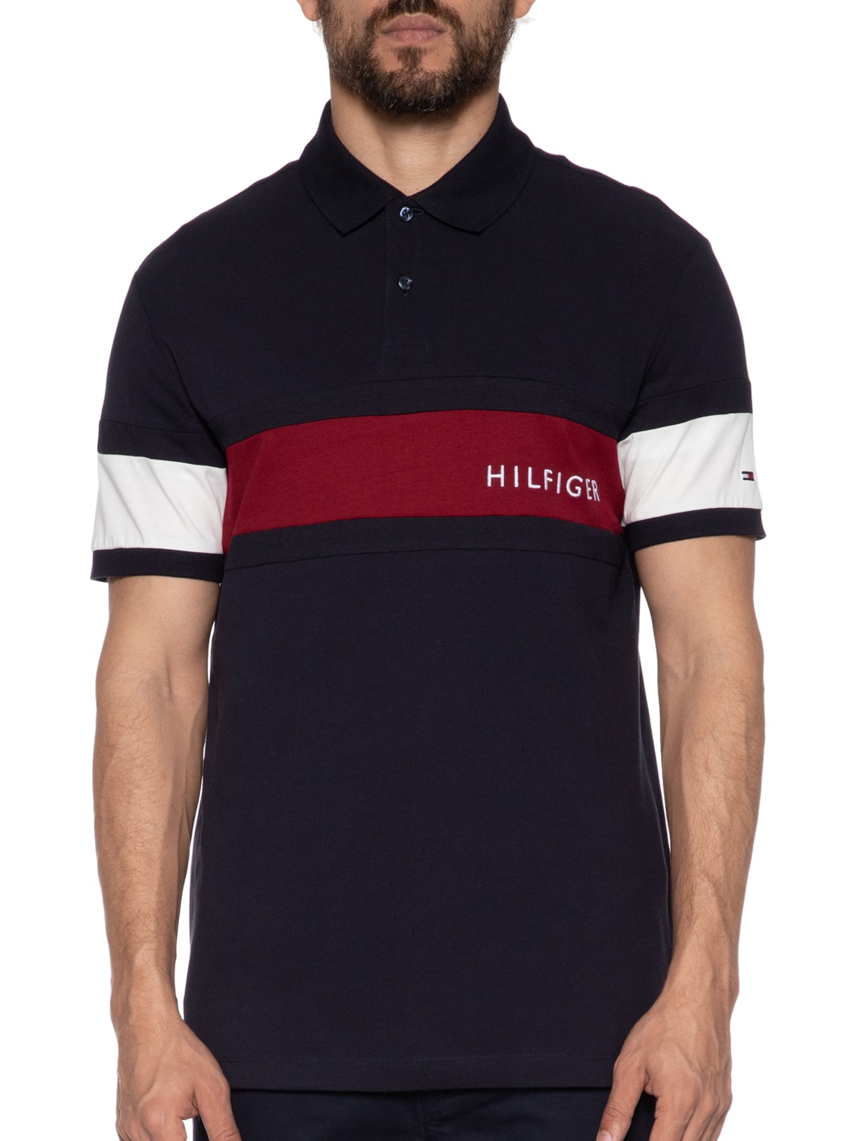 Polo Masculina Colourblock Placement Azul Tommy Hilfiger