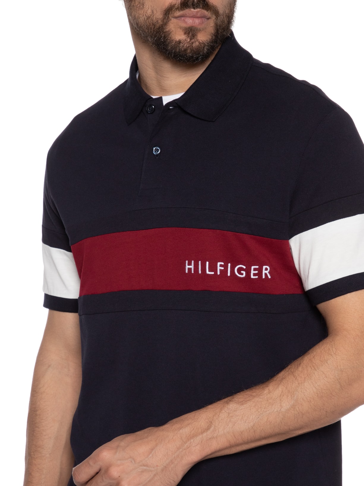 Polo Masculina Colourblock Placement Azul Tommy Hilfiger