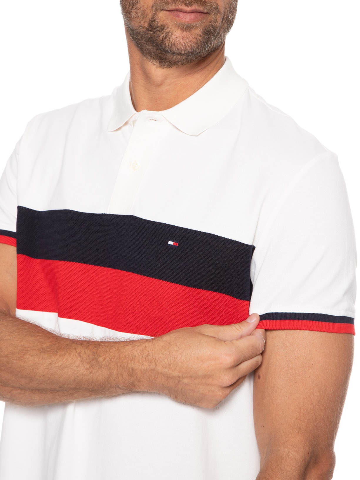 Polo Masculina Colourblock Reg Branco Tommy Hilfiger