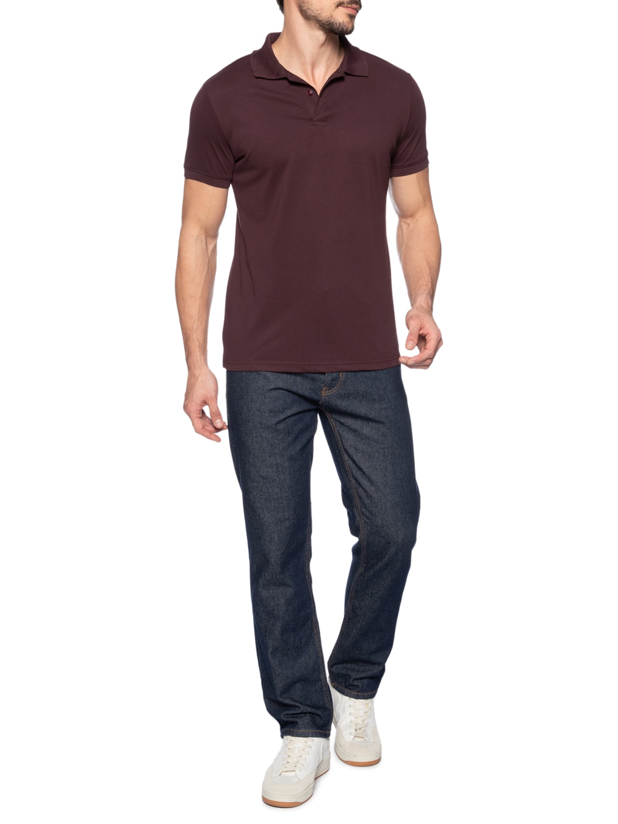 Polo Masculina Com Botão Básica Vinho Basiq Men