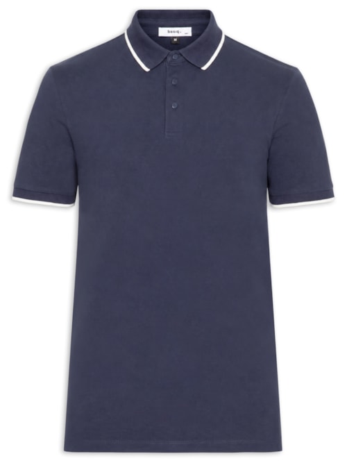 Polo Masculina Com Detalhe Em Friso – Azul