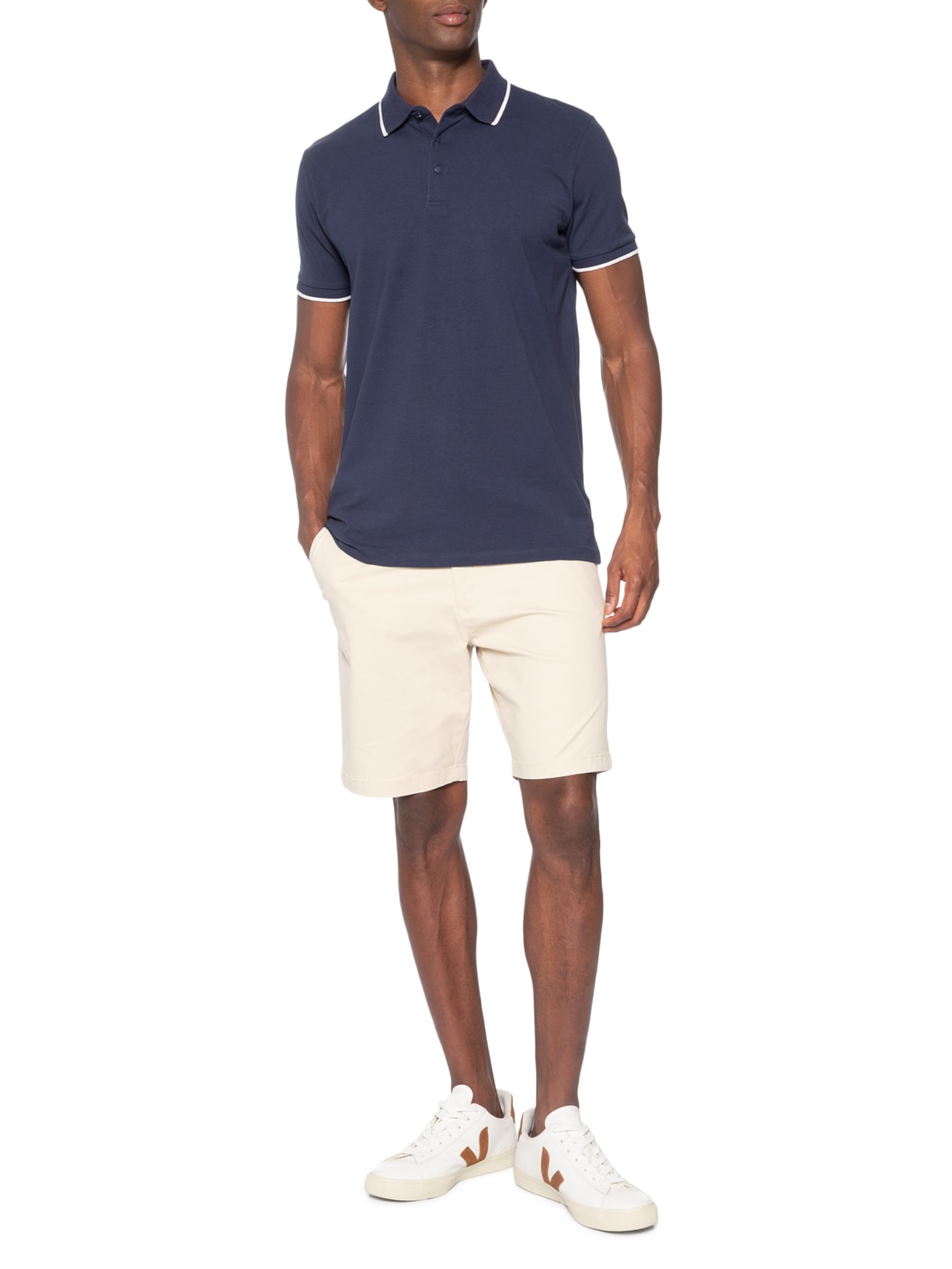 Polo Masculina Com Detalhe Em Friso Azul Basiq Men