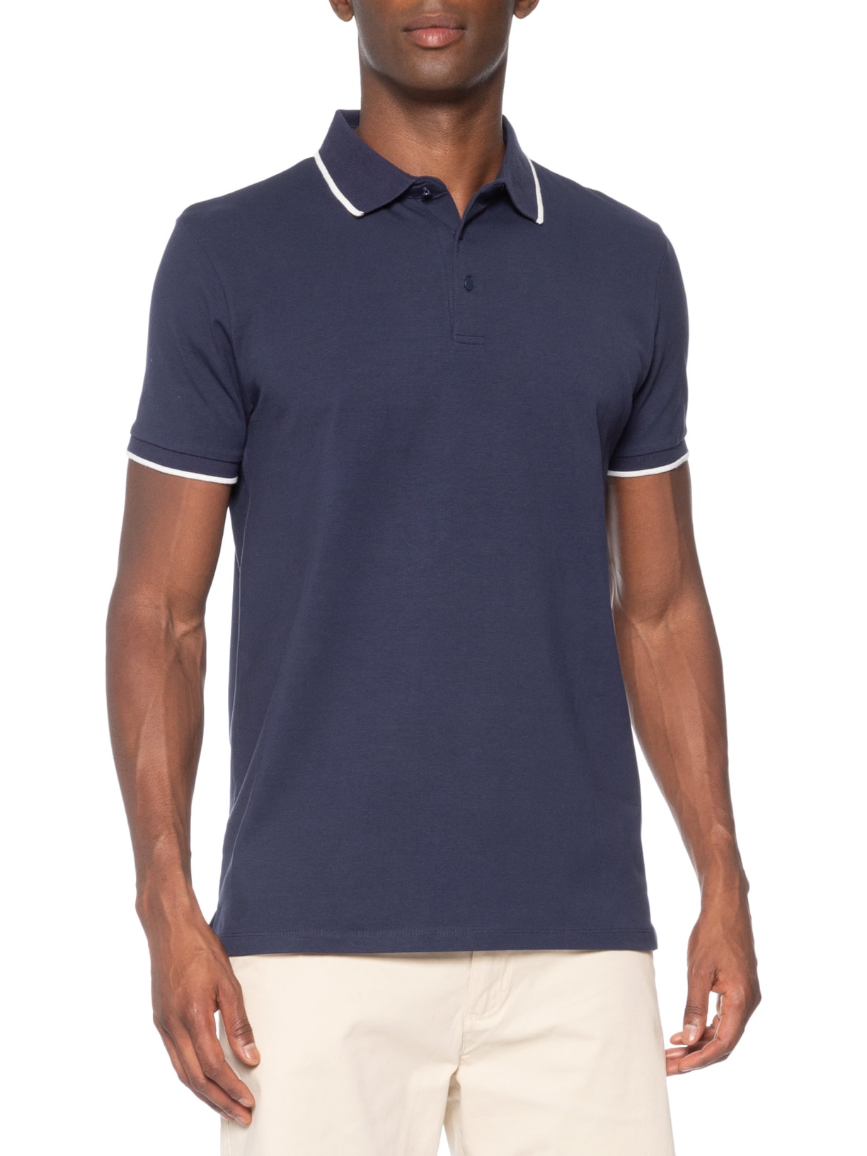Polo Masculina Com Detalhe Em Friso Azul Basiq Men