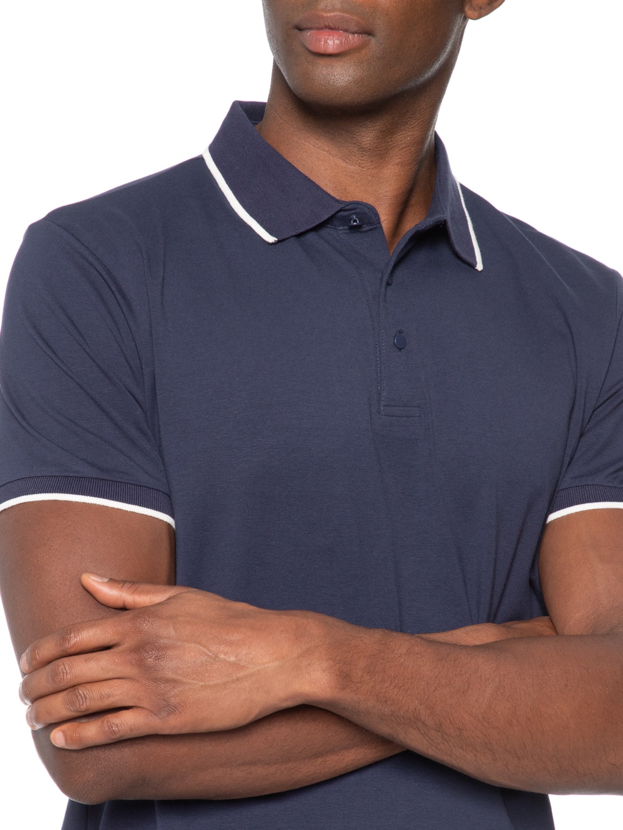 Polo Masculina Com Detalhe Em Friso Azul Basiq Men