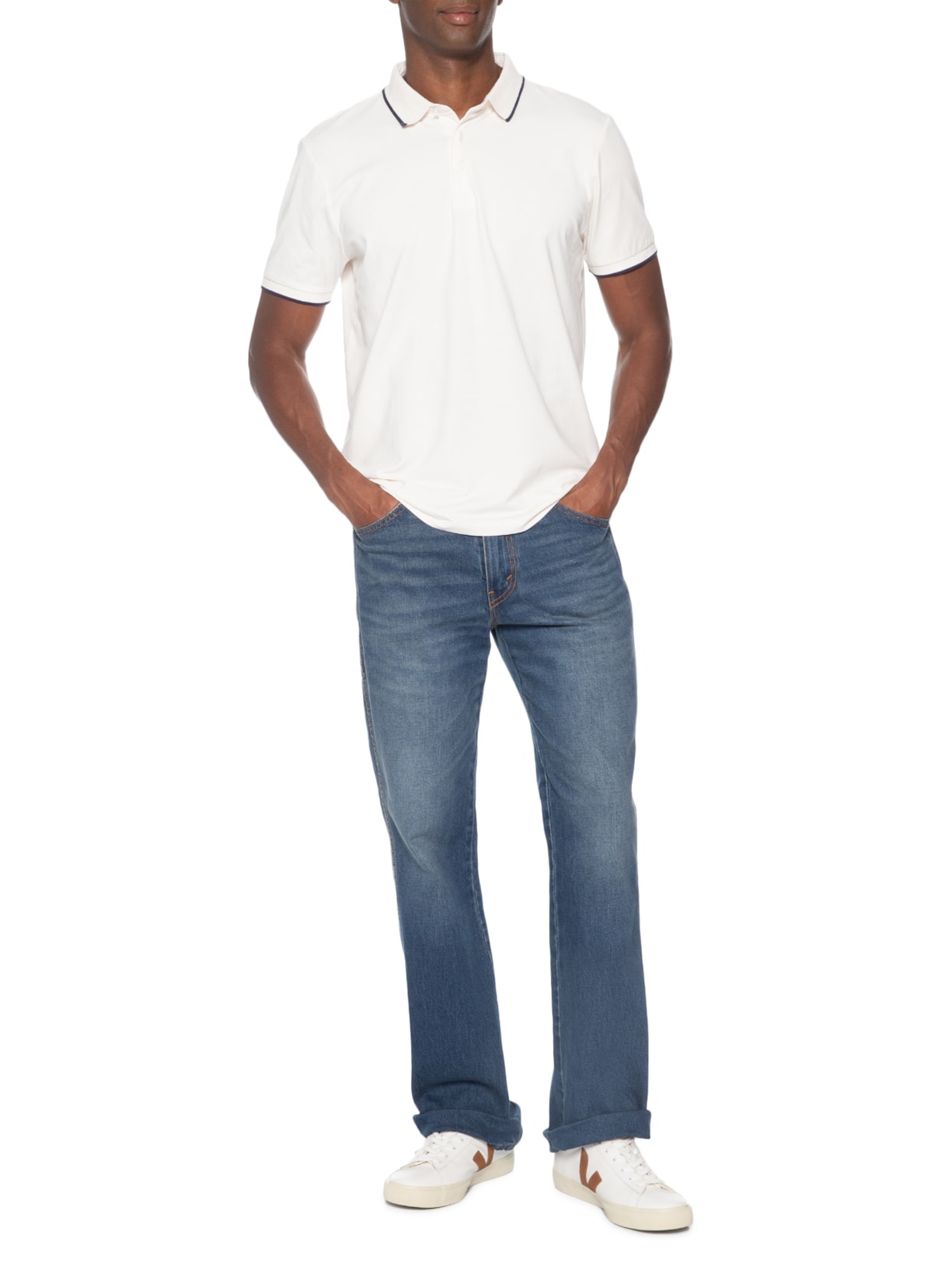 Polo Masculina Com Detalhe Em Friso Branco Basiq Men