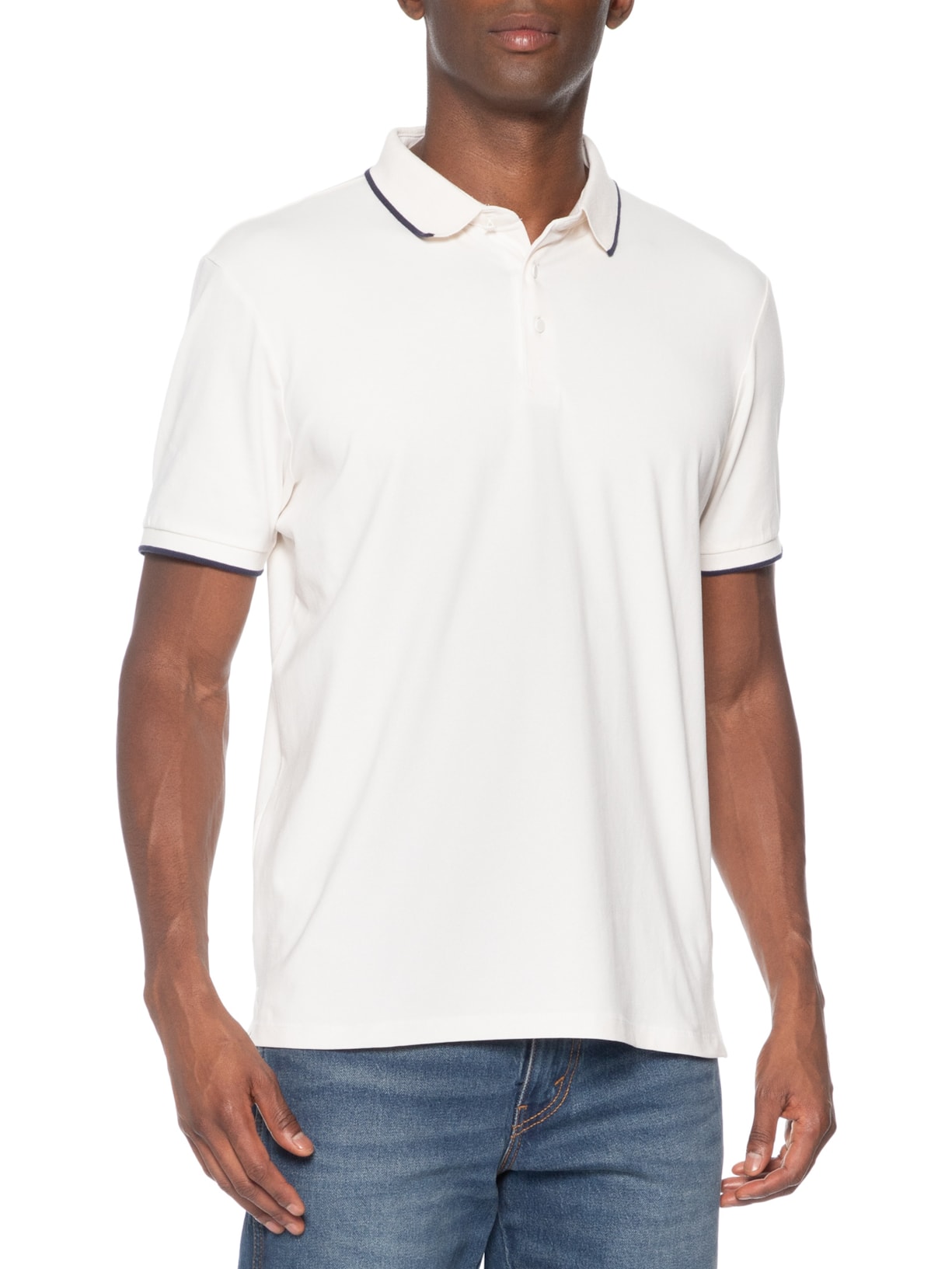 Polo Masculina Com Detalhe Em Friso Branco Basiq Men
