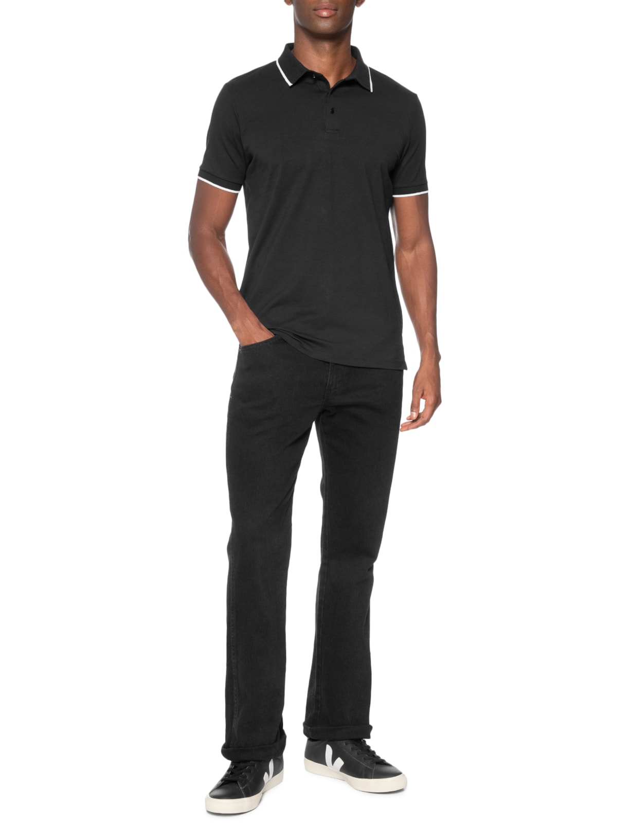 Polo Masculina Com Detalhe Em Friso Preto Basiq Men