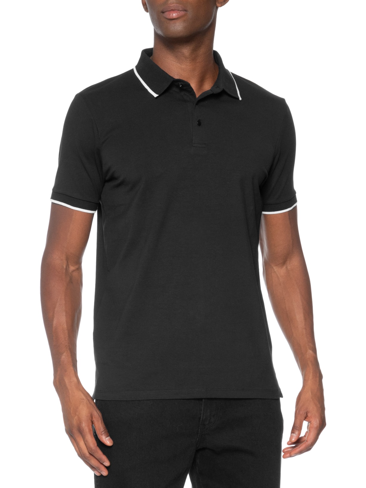 Polo Masculina Com Detalhe Em Friso Preto Basiq Men