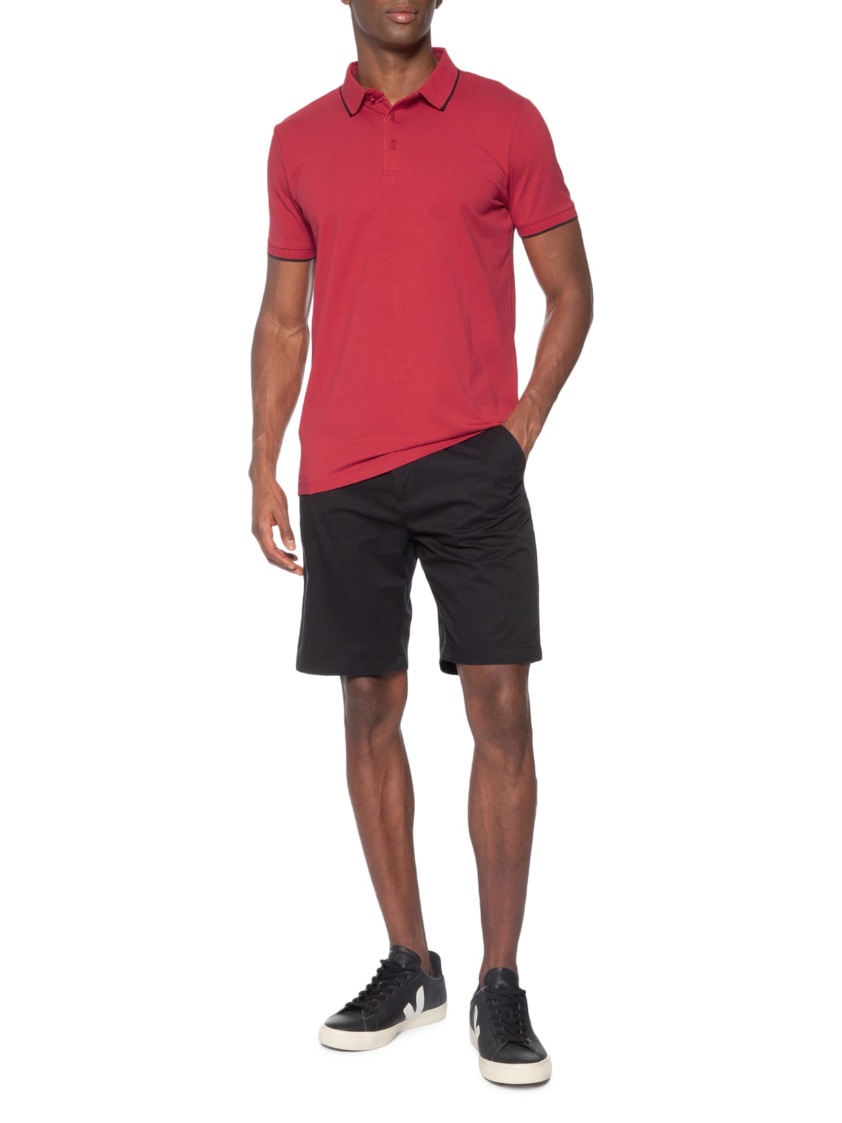 Polo Masculina Com Detalhe Em Friso Vermelho Basiq Men