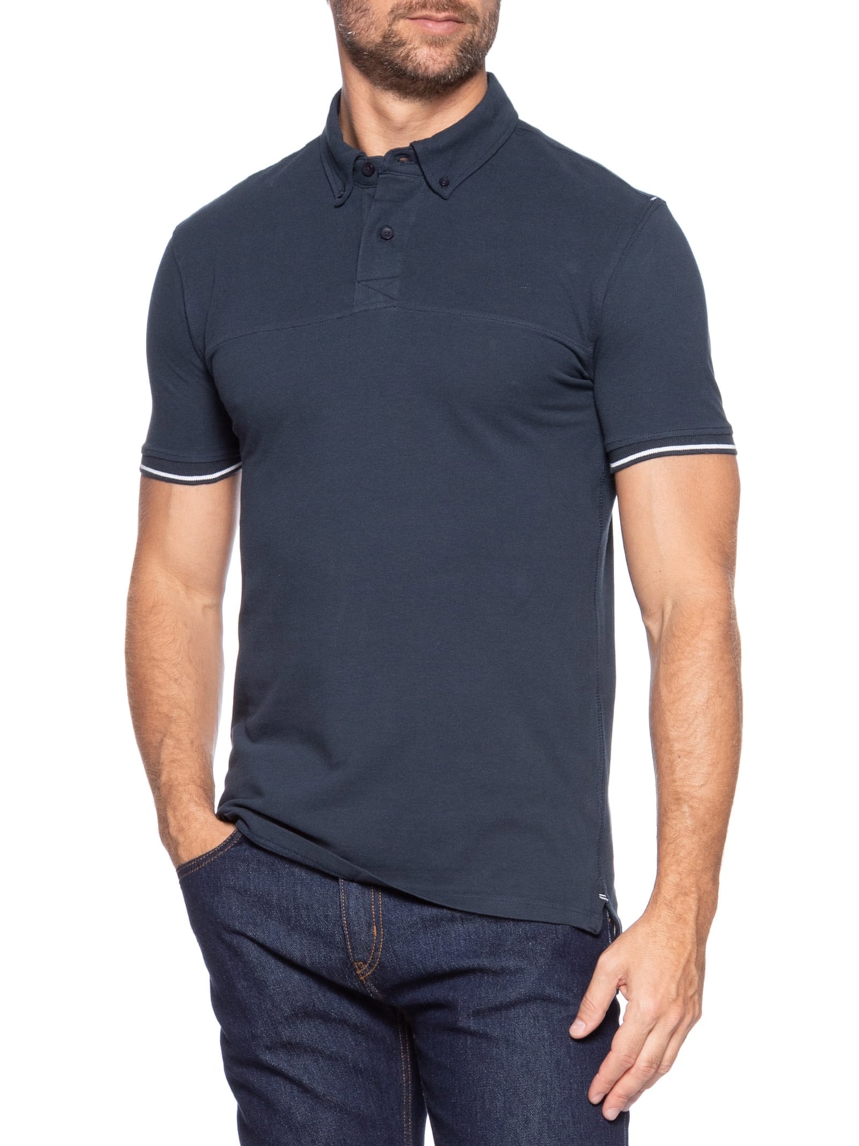 Polo Masculina com Detalhe na Manga Azul '2 Essential