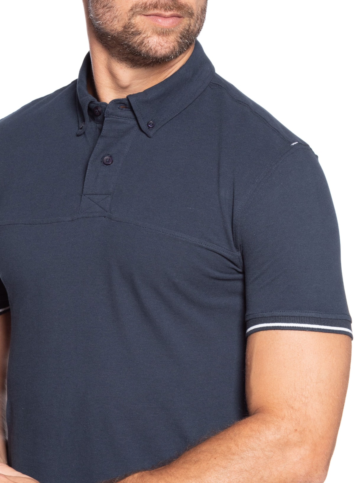 Polo Masculina com Detalhe na Manga Azul '2 Essential