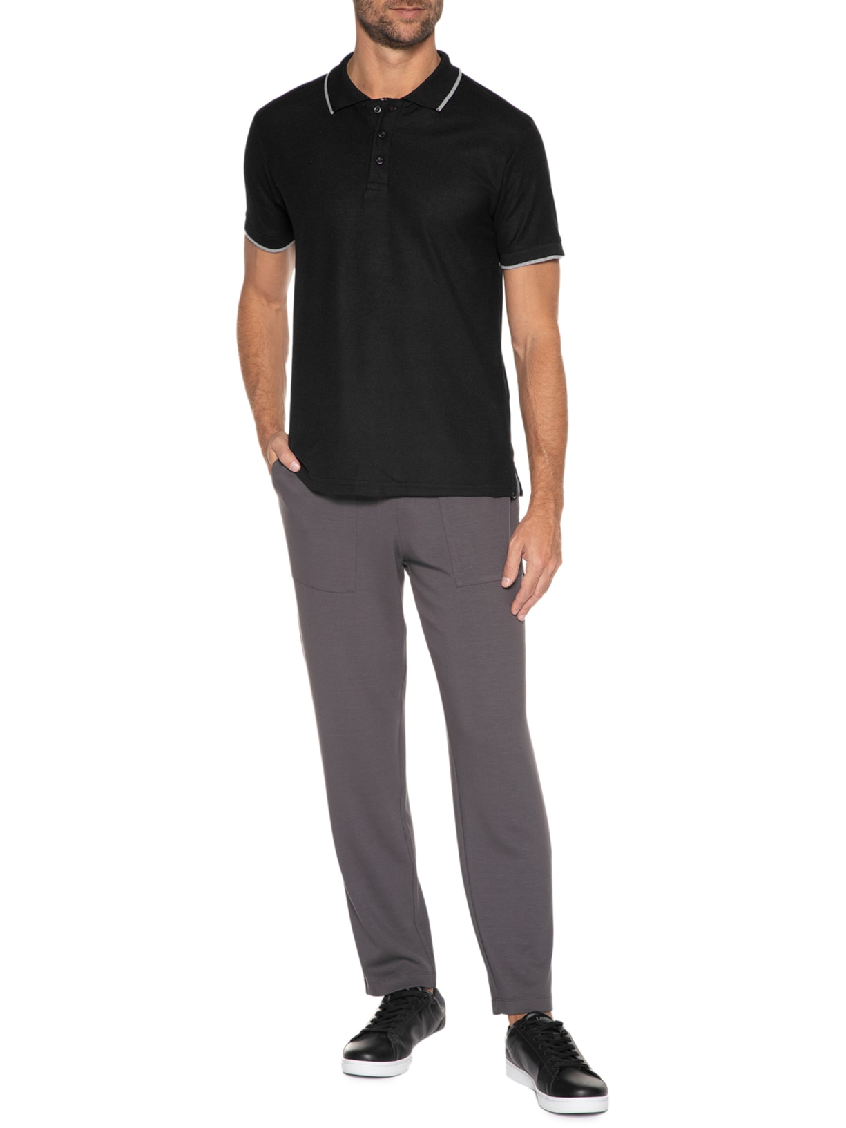 Polo Masculina Com Friso Preto '2 Essential