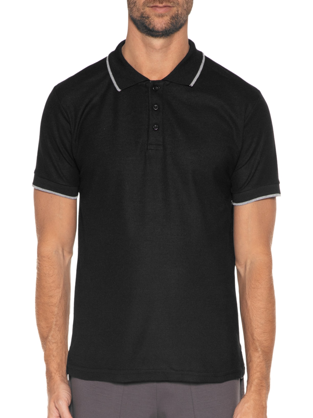 Polo Masculina Com Friso Preto '2 Essential