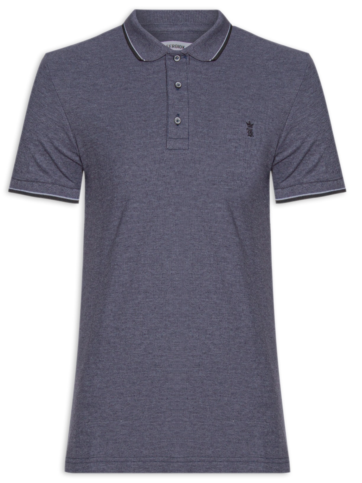 Polo Masculina Com Frisos Em Piquet - Azul