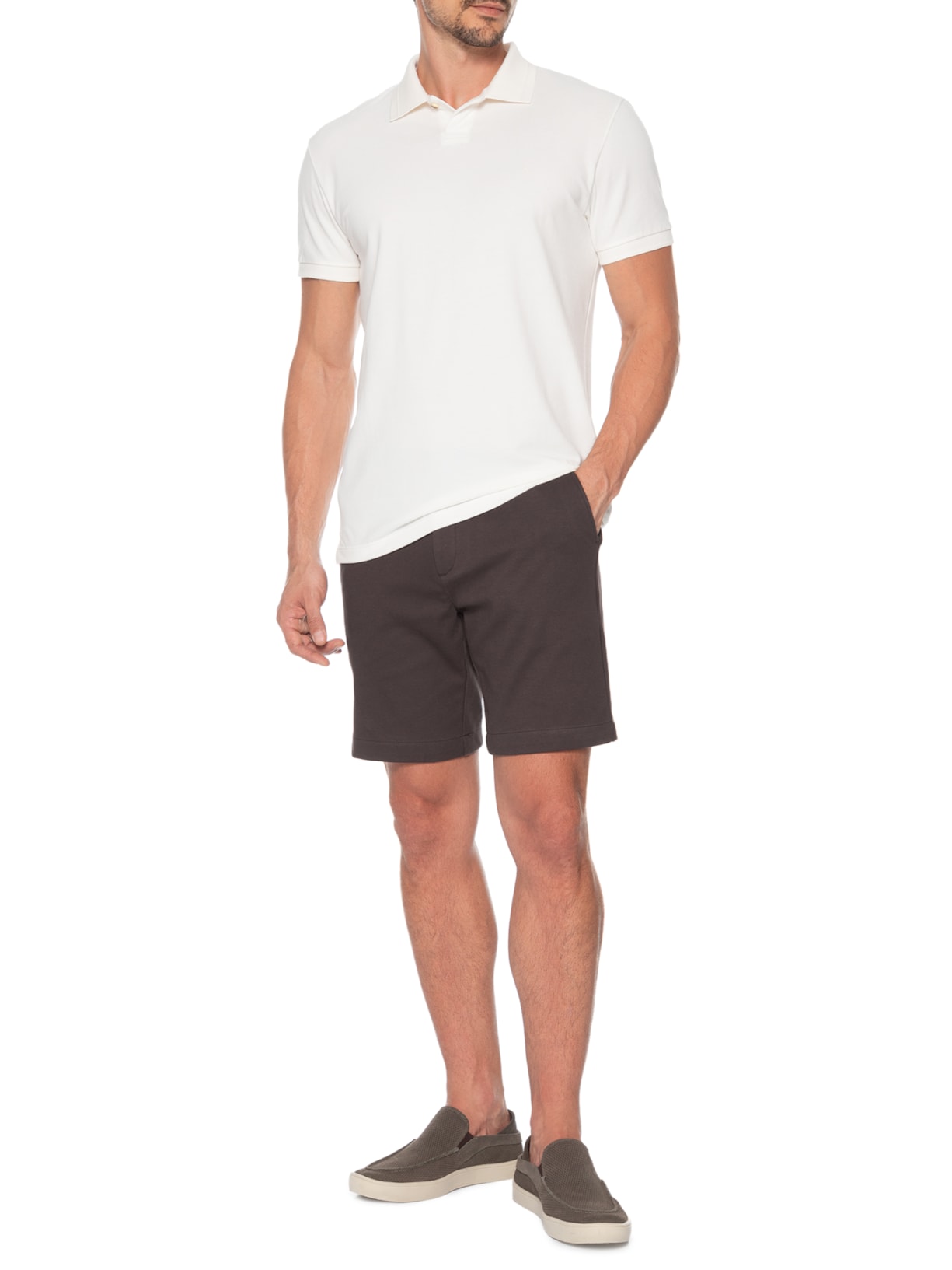 Polo Masculina com Frisos na Gola Branco Aramis