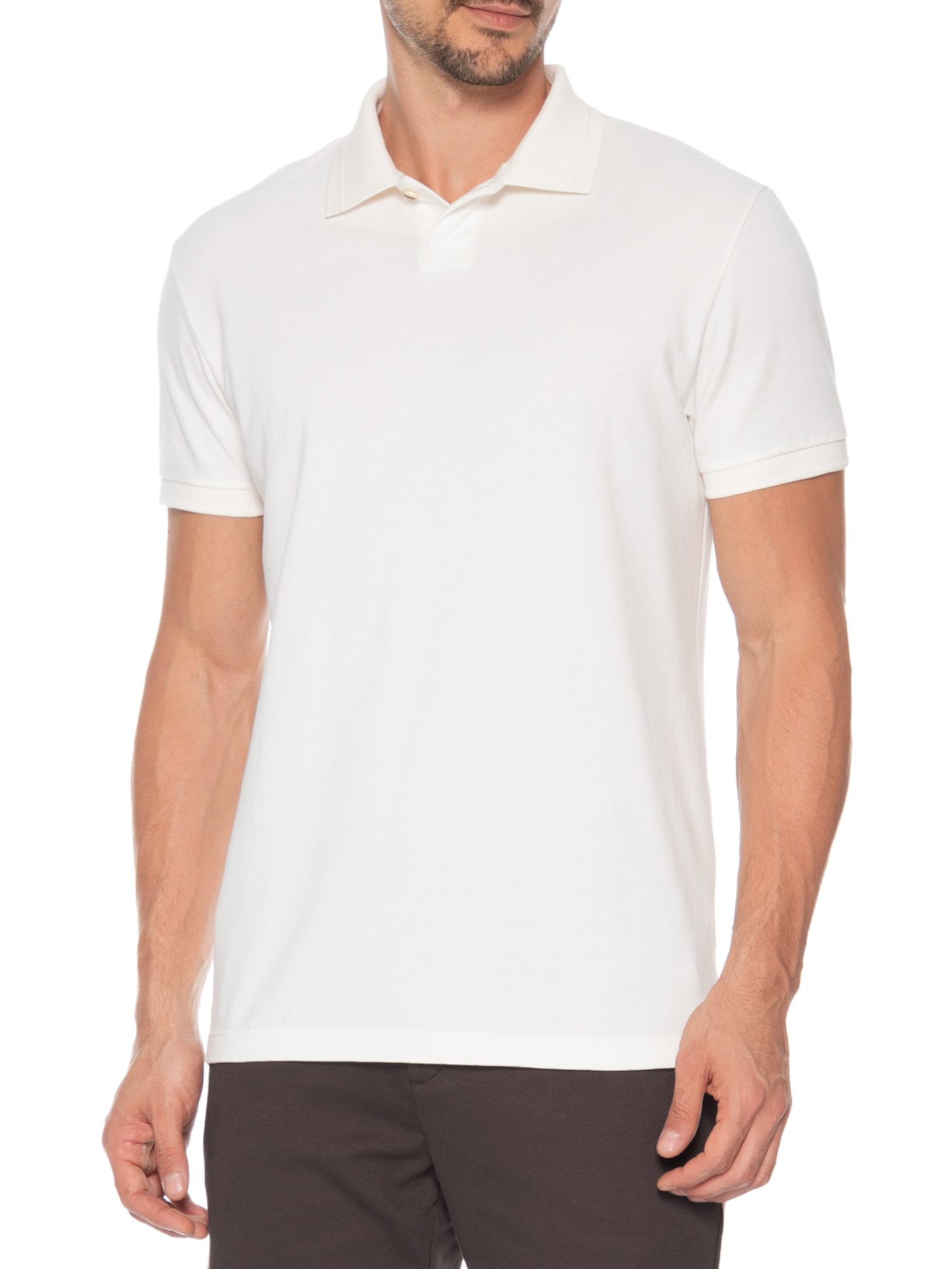 Polo Masculina com Frisos na Gola Branco Aramis