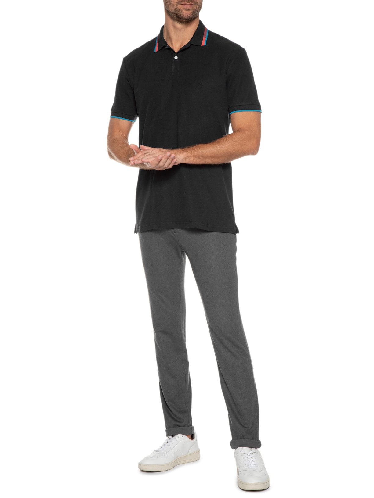 Polo Masculina Com Frisos Preto Original Penguin