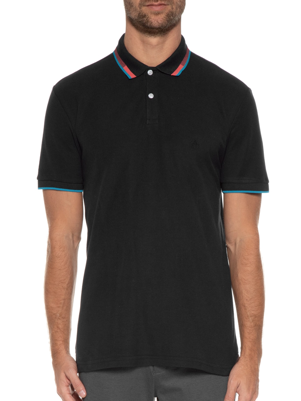 Polo Masculina Com Frisos Preto Original Penguin