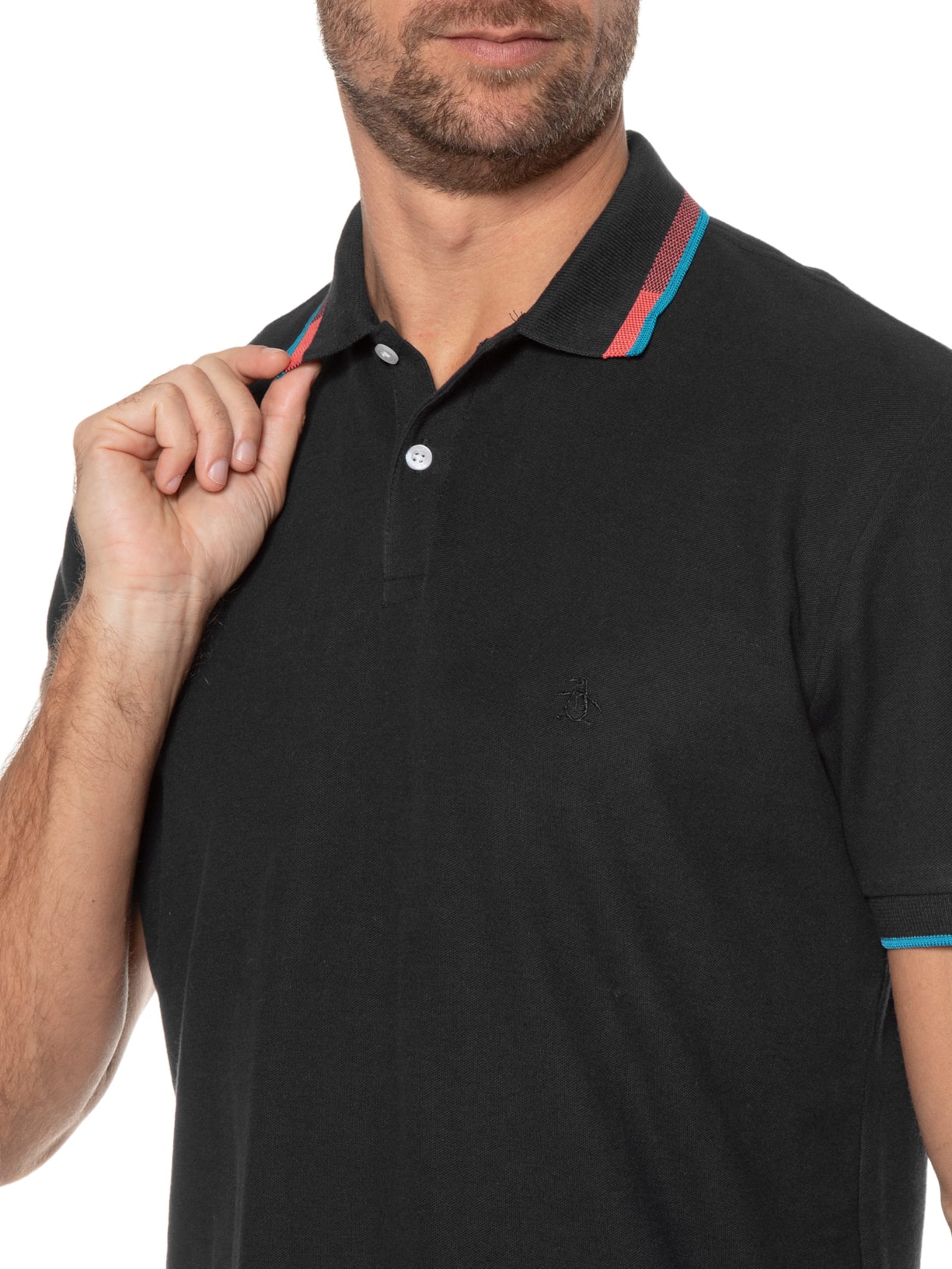 Polo Masculina Com Frisos Preto Original Penguin