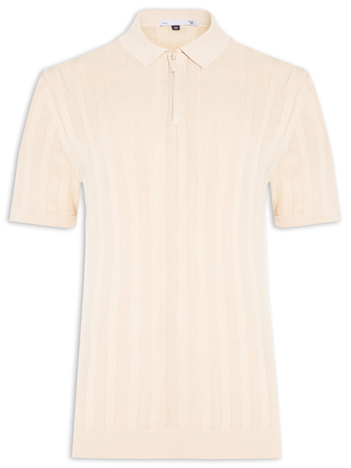 Polo Masculina Com Meio Zíper De Tricot - Bege