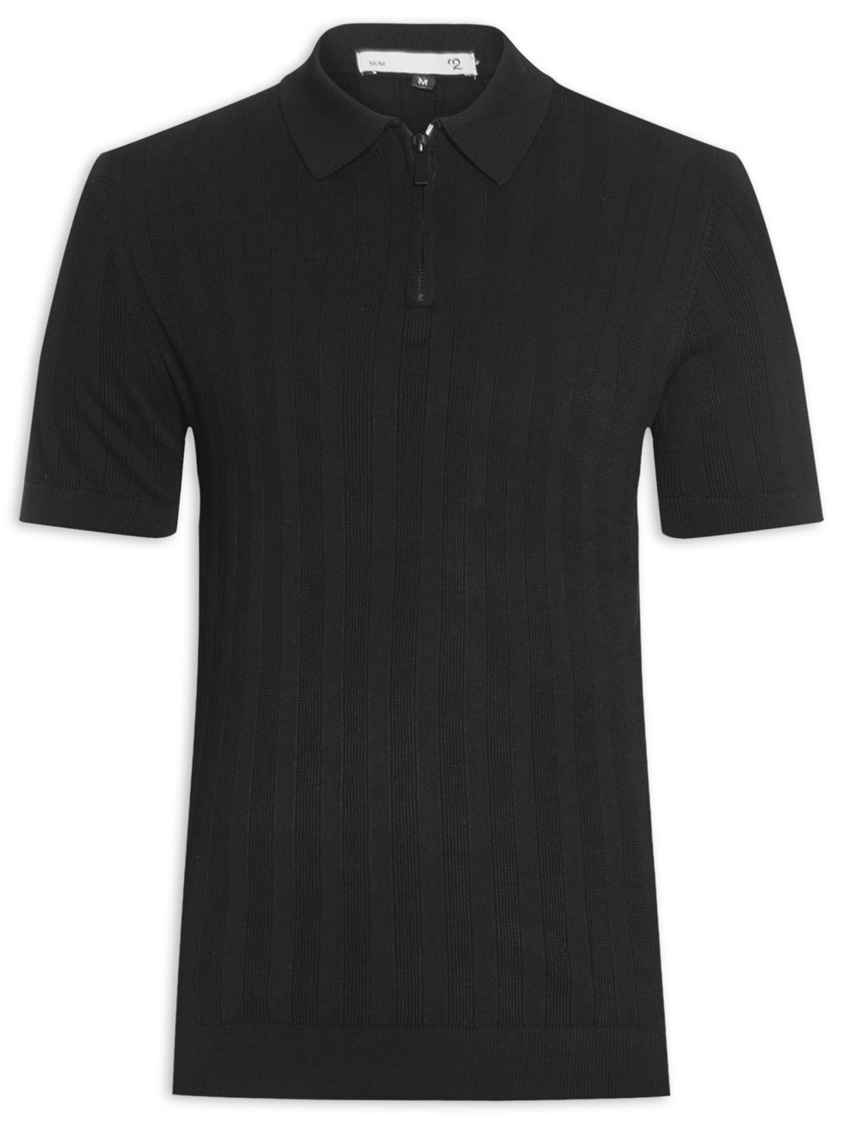 Polo Masculina Com Meio Zíper De Tricot - Preto