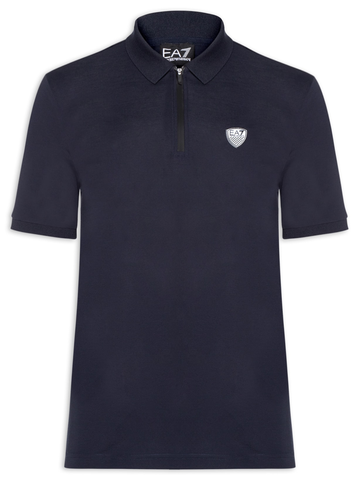 Pólo Masculina Com Zíper Logo Escudo - Azul