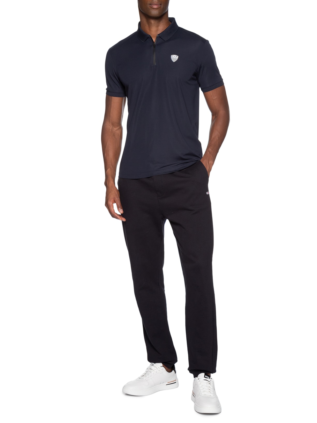 Pólo Masculina Com Zíper Logo Escudo Azul Ea7 Emporio Armani