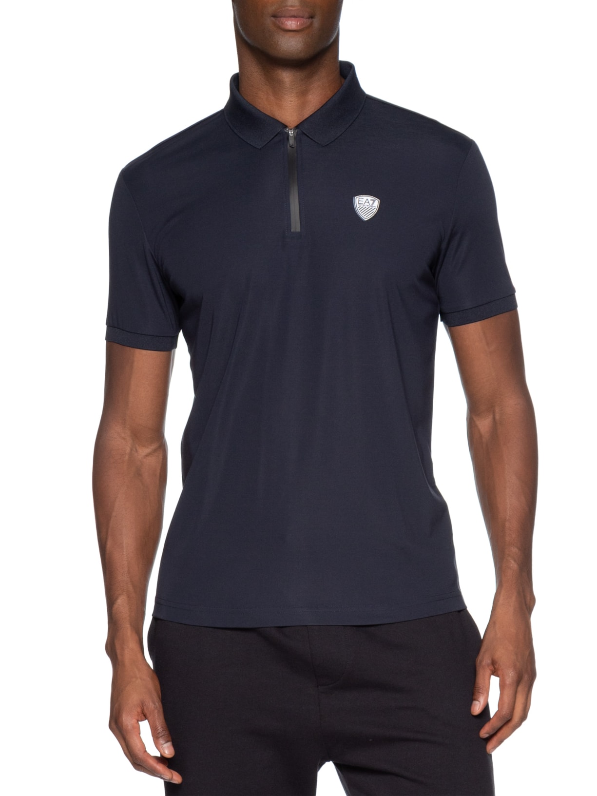 Pólo Masculina Com Zíper Logo Escudo Azul Ea7 Emporio Armani