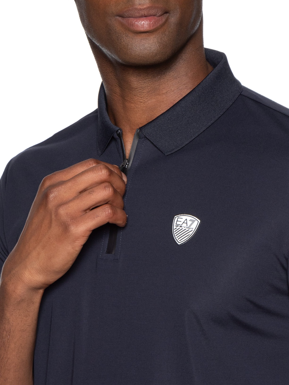 Pólo Masculina Com Zíper Logo Escudo Azul Ea7 Emporio Armani