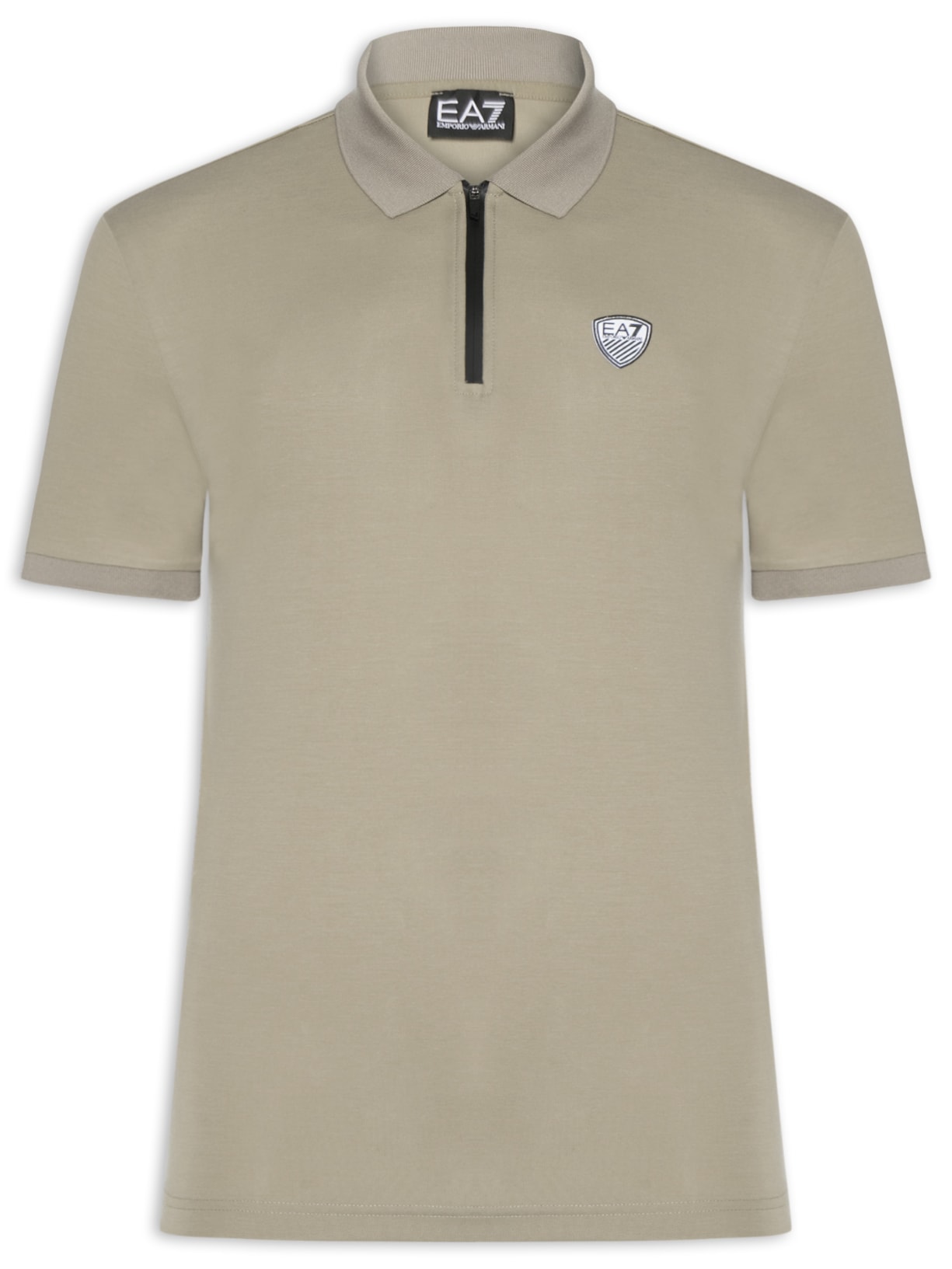 Polo Masculina com Zíper Logo Escudo Bege Ea7 Emporio Armani