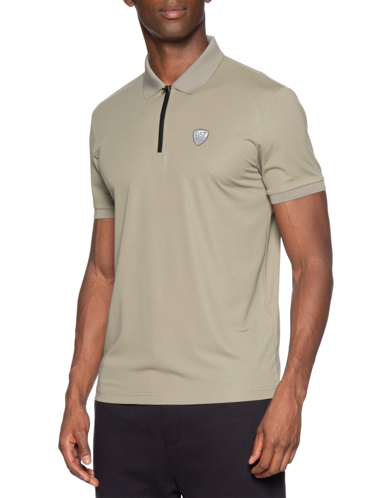 Polo Masculina com Zíper Logo Escudo Bege Ea7 Emporio Armani