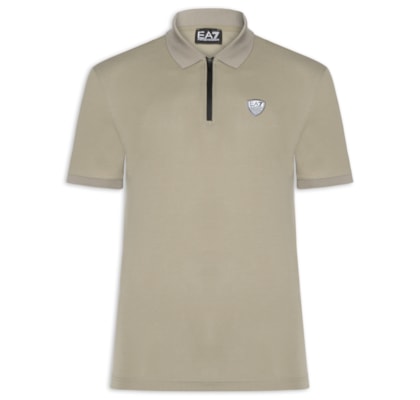 Polo Masculina com Zíper Logo Escudo – Bege