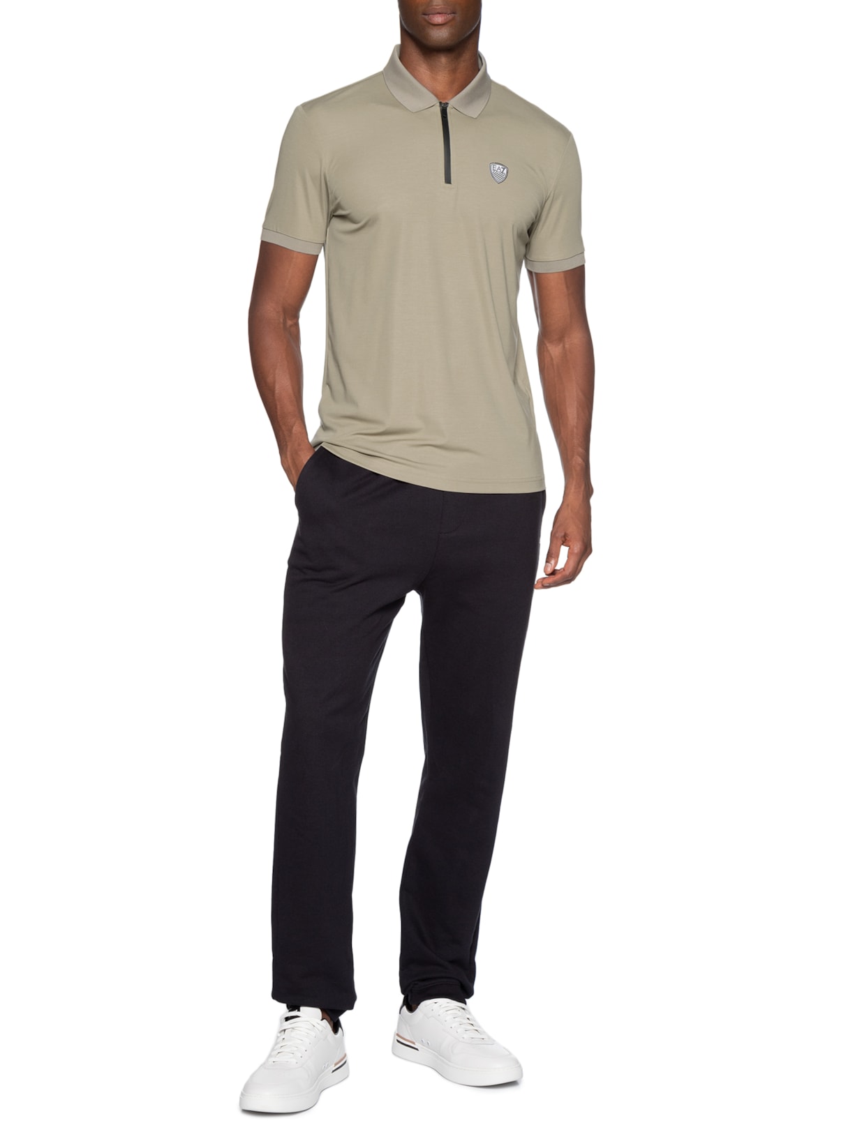 Polo Masculina com Zíper Logo Escudo – Bege Ea7 Emporio Armani
