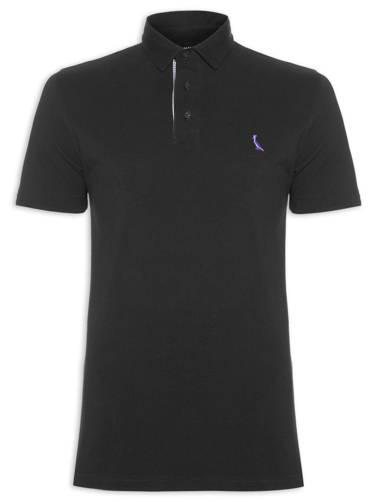 Polo Masculina Cont. Piquet Pala Interna Listrada - Preto